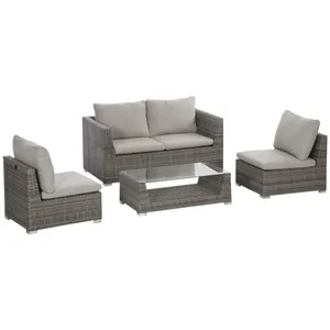 Trädgårdsmöbler Set 4 Pers Polyrattan Grå/Beige