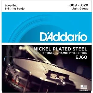 DAddario EJ60 5 String Banjo Strings Nickel Light 9-20