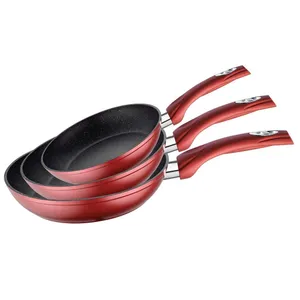 3x Stekpannor med Marmorbeläggning - Röd