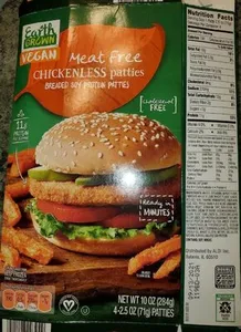 Meat free breaded soy protein chickenless patties