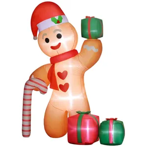 Uppblåsbar juldekoration 2,45 m pepparkakor med godisrör, 6 lysdioder, invändig blåsare, väderbeständig trädgårdsdekoration för