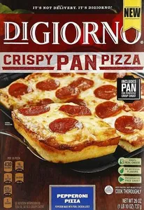 Crispy pan pizza pepperoni frozen pizza