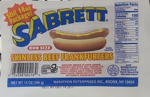 Sabrett, bun size skinless beef frankfurters