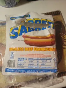 Sabrett, skinless beef frankfurters, hickory smoke