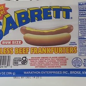 Sabrett, bun size skinless beef frankfurters