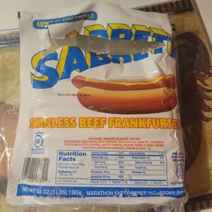 Sabrett, skinless beef frankfurters, hickory smoke