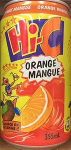 Jus à base de concentré d'orange (20%) et de purée de mangue (3%)