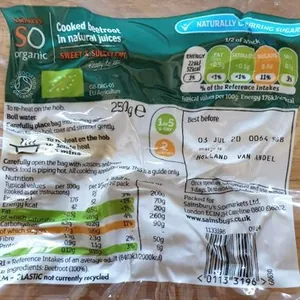 Organic cooked beetroot