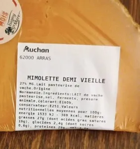 Mimolette demi vieille Isigny Ste Mère Auchan Arras
