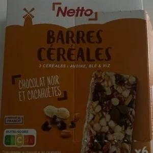Barres céréales chocolat noir et cacahuètes