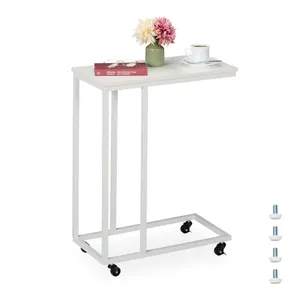 C-format sidobord med hjul – metall & MDF