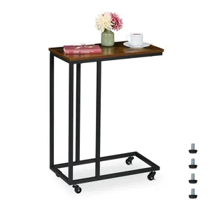 C-format sidobord med hjul – metall & MDF