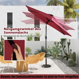 Parasoll med solenergi LED-belysning, fribärande paraply, trädgårdsparaply, vevparaply, 2,7 m, rött