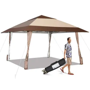 4m x 4m uteplats Gazebo kapelltält med hjul Beige