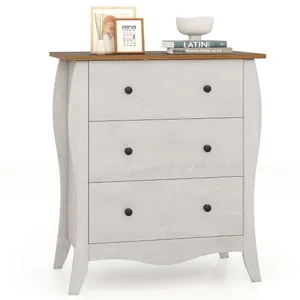 Byrå med 3 vikbara tyglådor, skänk i lantlig stil, grått lådskåp