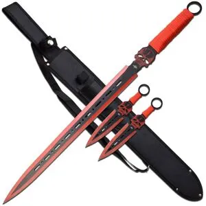 Master Cutlery Fantasy Master - Fantasy Sword with 2 Throwing Knives Cord Wraped