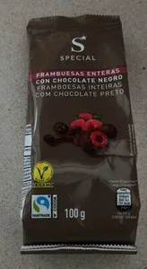 Frambuesas enteras con chocolate negro