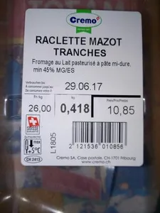 Raclette Mazot Tranches