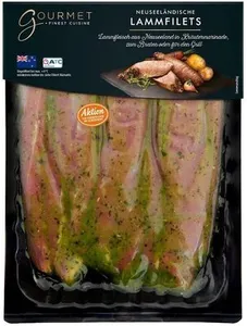 ALDI GOURMET FINEST CUISINE LAMM NEUSEELÄNDISCHE LAMMFILETS Lammfleisch aus Neuseeland in Kräutermarinade, zum Braten oder für den Grill