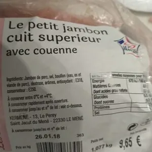 Le petit jambon cuit supérieur