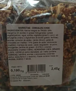 Barritas cereales y chocolate