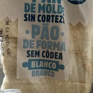 Pan de molde sin corteza blanco