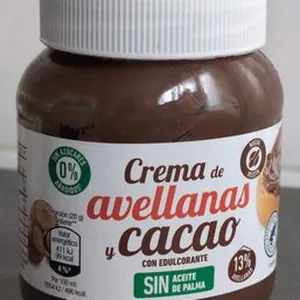 Crema de avellanas y cacao con edulcorante