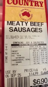 MEATY BEEF SAUSAGES