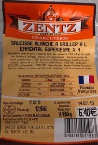 Saucisse blanche à griller au fromage