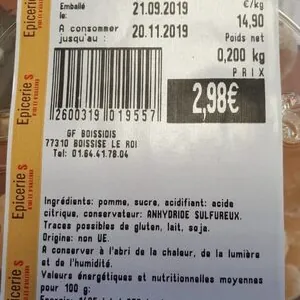 Pomme déshydratée en tranches