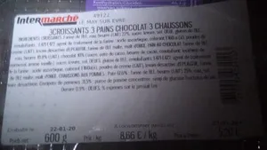 3 croissants, 3 pains aux chocolats, 3 chaussons