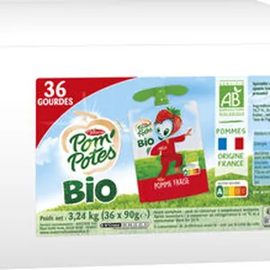 POM'POTES Compotes Gourdes BIO Pomme Fraise 36x90g