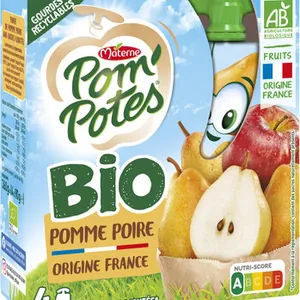 POM'POTES Compotes Gourdes BIO Pomme Poire 4x90g