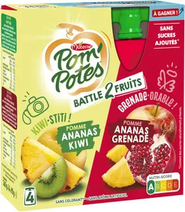 POM'POTES Compotes Gourdes Battle2Fruits Ananas Kiwi 4x90g