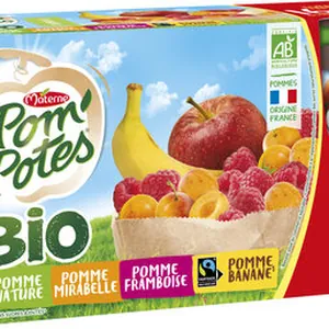 POM'POTES Compotes BIO Pomme, P. Frb, P. Mir, P. Ban 16x90g Format Familial