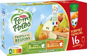 POM'POTES Compotes Gourdes P. Poire, P Abricot Rhône-Alpes 16x90g Format Familial