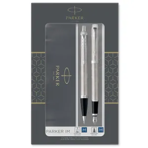 Parker - IM Duo Gift Set - Stainless Steel Chrome Trim - Blue