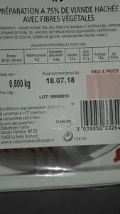 Haché de boeuf  15% MG