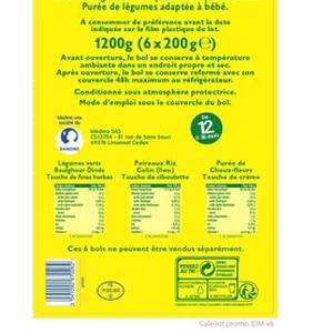 IDEES DE MAMAN Légumes verts Boulghour Dinde / Poireaux Riz Colin (lieu) / Purée de Choux-fleurs Dès 12 mois