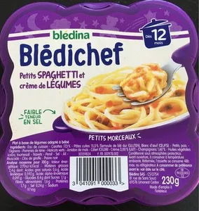 Blédichef petits spaghetti et crème de légumes