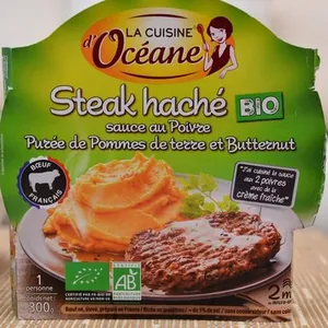 Steak Haché, Sauce au Poivre et Purée de Pommes de Terre et Butternut Bio