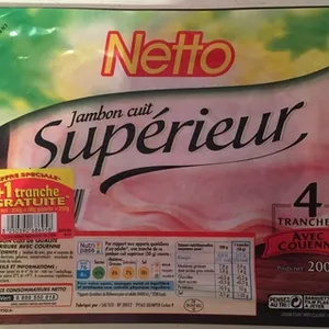 Jambon cuit Supérieur - Avec Couenne - 4 Tranches + 1 tranche Gratuite