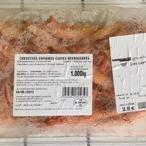 Crevette entières cuites réfrigérées 1,000kg