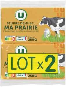 Beurre 1/2 sel teneur réduit 60%mg ma prairie 2X250G