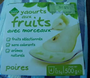 Yaourts aux fruits avec morceaux Poires