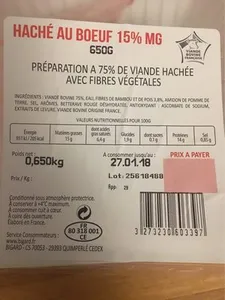 HachÉ de boeuf 15% MG