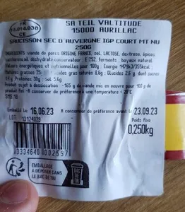 Saucisson sec d'auvergne