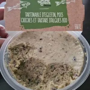 Tartinable d'eglefin, pois chiches et tartare d'algues bio