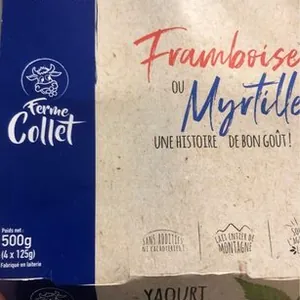 Yaourt brassé au lait entier framboise ou myrtille