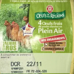 Oeufs frais de poules élevées en plein air source d'oméga 3 x 4